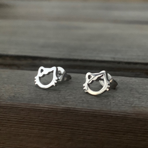 SILVER HELLO KITTY Stainless Steel Minimalist Stud Earrings With Gift Bag - Picture 3 of 7